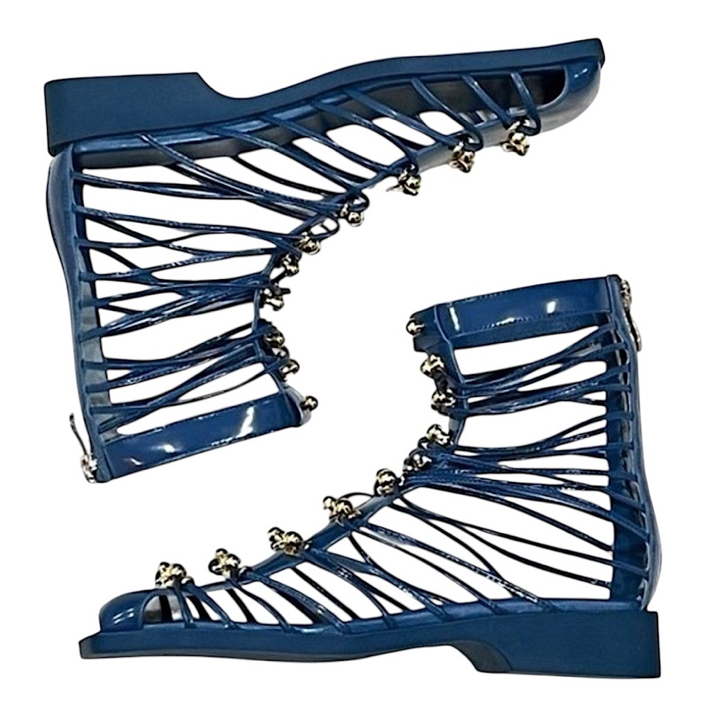 Vivienne Hu VHNY Cobalt Leather Strappy Sandal Ankle Boots Size 7 (EU 37) - Picture 10 of 16